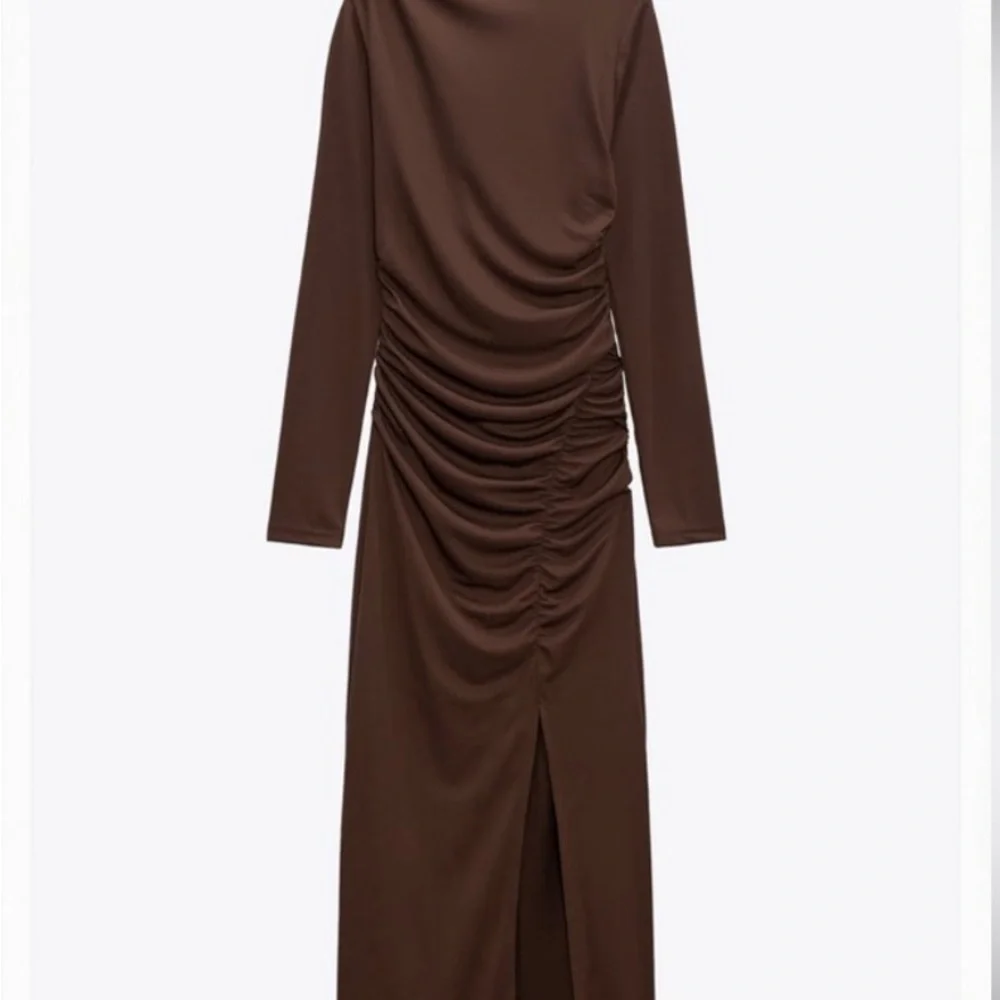 Zara | Dresses | Zara Womens Elegant Brown Long Sleeve Bodycon Midi Dress |  Poshmark